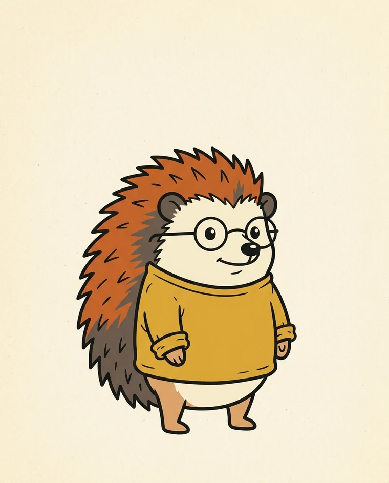 Il Riccio, mascotte della pagina, in maglione senape